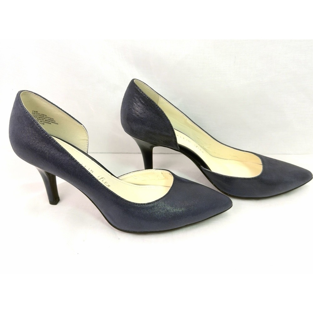 Anne Klein Flex Navy Blue D'Orsay Pointed Toe Heels Womens 7.5M Leather Pumps - Picture 6 of 9